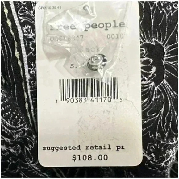 Free People Tunic Top Black XS Floral Boho Keyhole High Neck Walking On A Dream - Picture 5 of 5